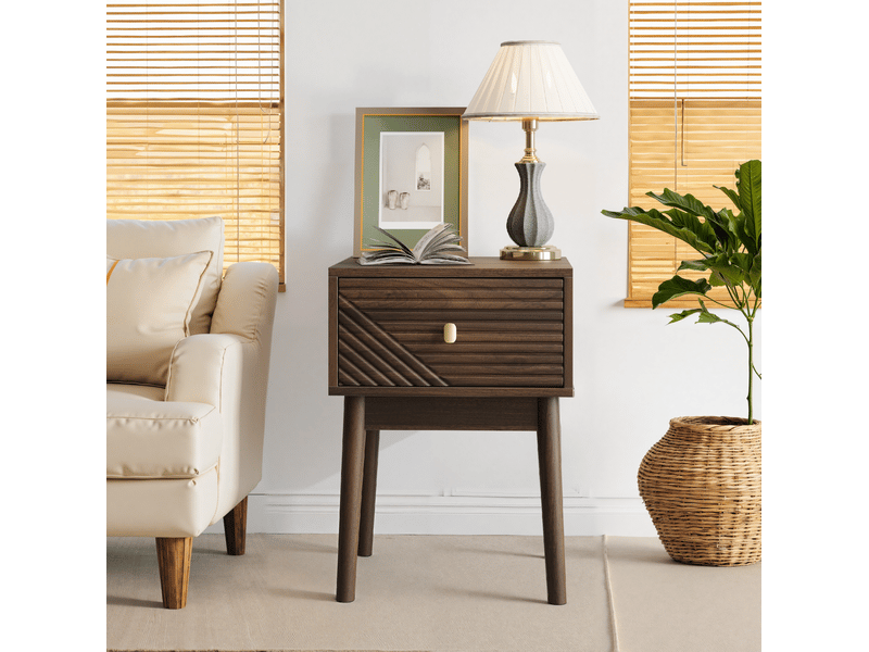  Lot de 2 tables de chevet 40x40x55 cm finition noyer avec tiroir  - Conforama D