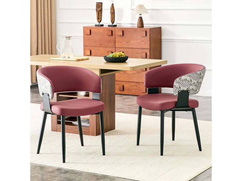 Lot de chaises 2 pièces style mid-century moderne design rétro accoudoirs en forme de tonneau dossier à motifs cuir synthétique pieds stables - Conforama B