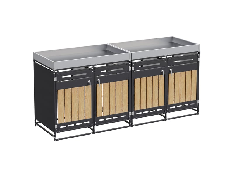 Abri pour 4 bacs à déchets 274x79x125 cm – noir – jardinière intégrée et ventilation sécurisée  - Conforama A