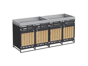 Abri pour 4 bacs à déchets 274x79x125 cm – noir – jardinière intégrée et ventilation sécurisée