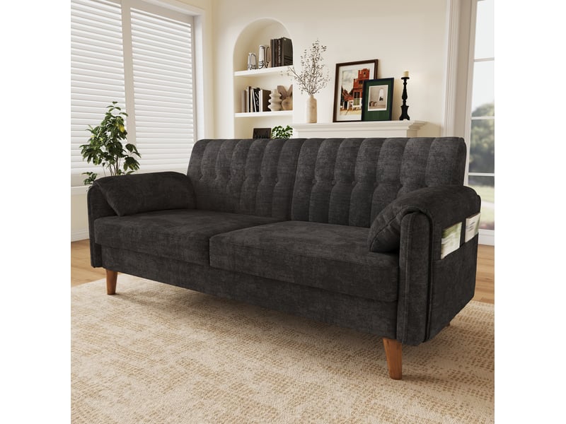  Canapé 2 places 161,5x79x83,5 cm en chenille gris foncé  - Conforama E