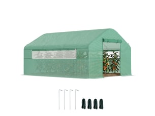 Serre tunnel 4x3x2 m avec 2 fenêtres, bâche en pe anti-uv et 1 porte enroulable avec fermeture éclair (verte)