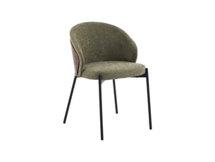 Lot de 2 chaises bois de peuplier teinté noyer. Acier noir et tissu texturé kaki - paul