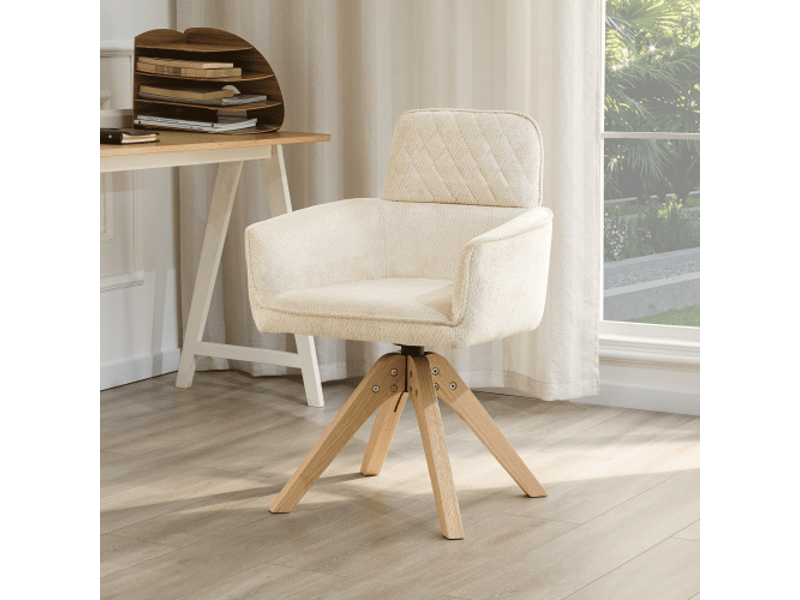 Ensemble de 2 chaises wabi-sabi pivot 360°, damier crème, pieds bois massif carrés – cuisine ouverte ou bureau - Conforama B