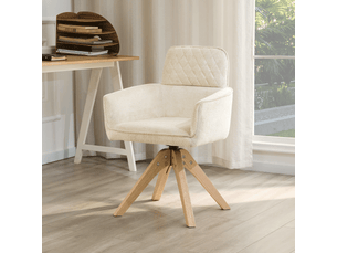 Ensemble de 2 chaises wabi-sabi pivot 360°, damier crème, pieds bois massif carrés – cuisine ouverte ou bureau