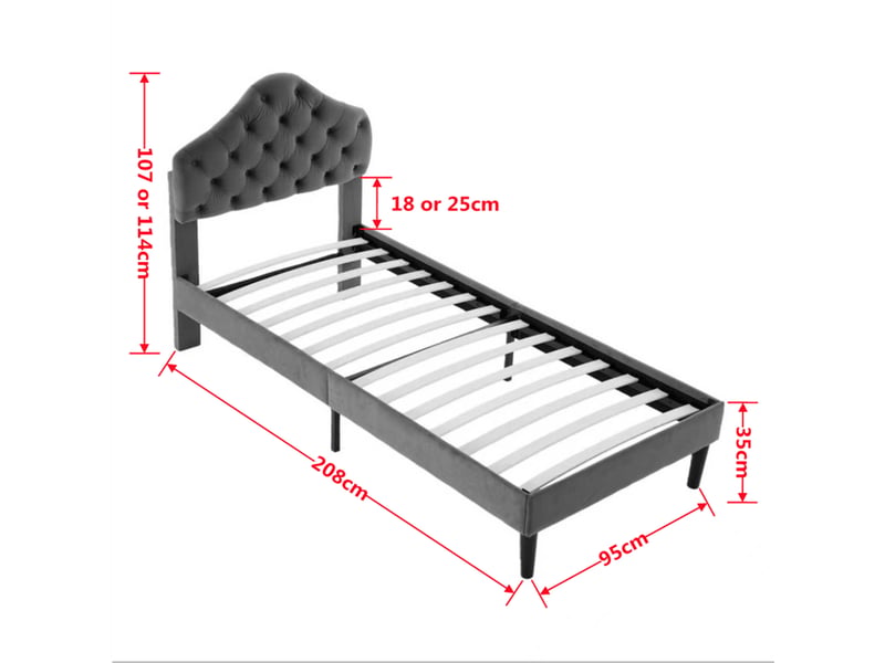 Lit 1 place gris en velours 90x200 cm avec tête de lit réglable et lattes bois - Conforama C