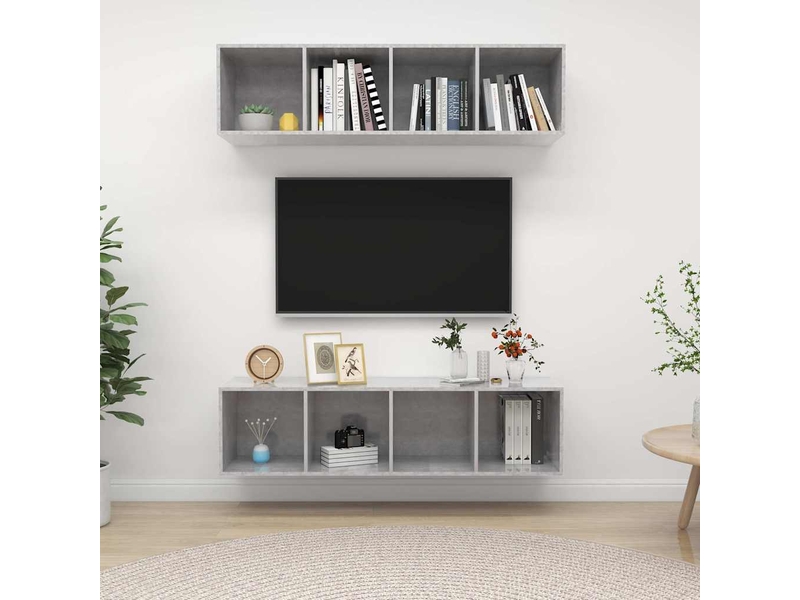  Lot de 2 meuble tv mural, meuble tv suspendu gris béton bois d'ingénierie shl31372  - Conforama B