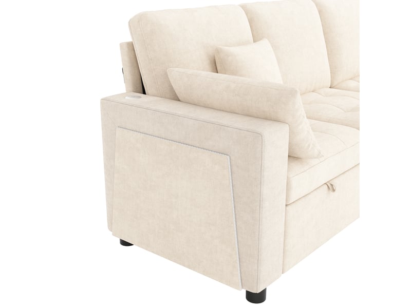  Canapé d'angle convertible 4 places beige en tissu, led, usb et type-c, deux couchages indépendants pour le salon  - Conforama D