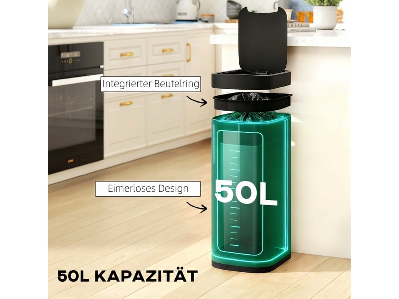  Poubelle de cuisine à capteur 50 l en métal vert, ouverture sans contact et finition anti-traces de doigts  - Conforama D