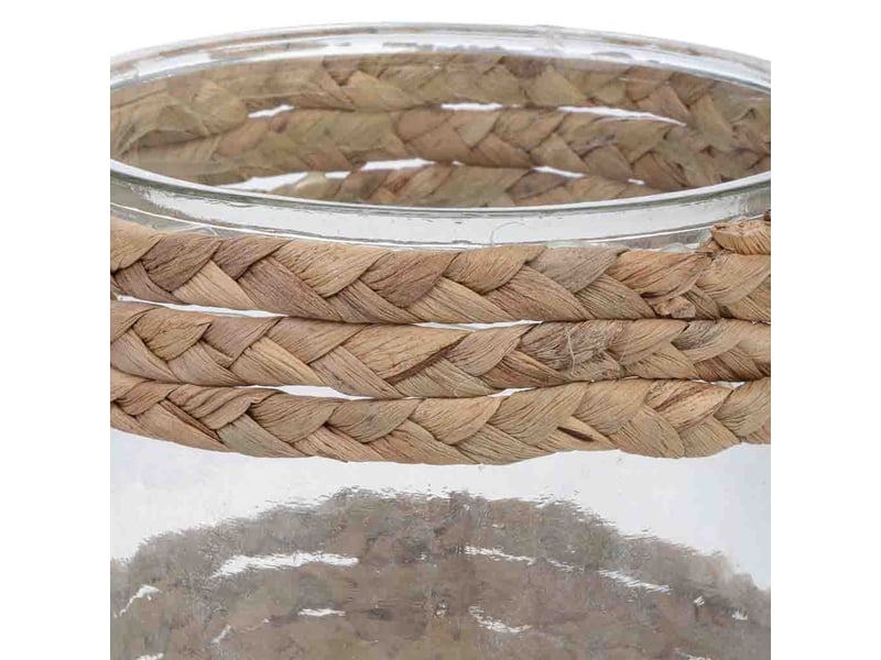  Bougeoir en verre recouvert de fibres naturelles marron d14.5x15h cm  - Conforama D