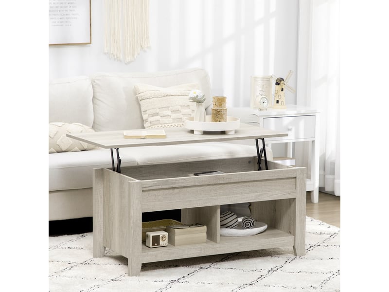  Table basse plateau relevable, table de salon avec étagères et compartiment caché,105 x 50 x 49-62,5 cm pour salon, aspect chêne clair, chambre  - Conforama A