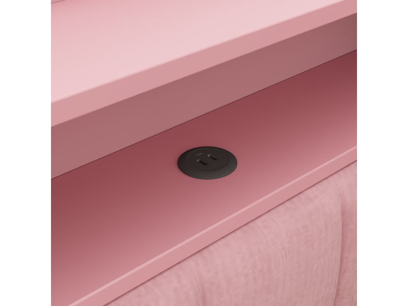  Lit enfant rembourré rose, 90x200 à 180x200 cm, avec bureau, rangement tête de lit, led et ports usb  - Conforama E