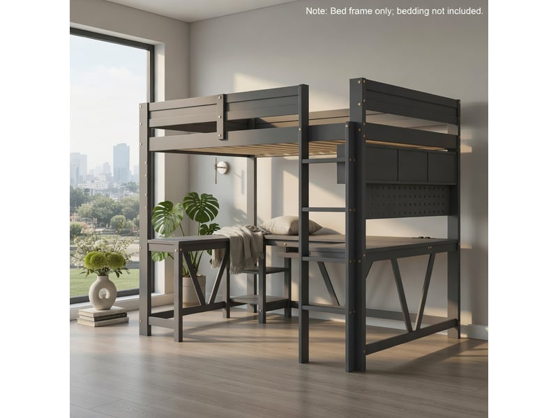  Gutenacht lit mezzanine gaming 90x200cm, bureau, led, usb, gris  - Conforama B