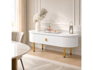 Table basse ovale coloris blanc <strong>MAISENTIEL</strong> <strong></strong> - 50 cmx108 cm