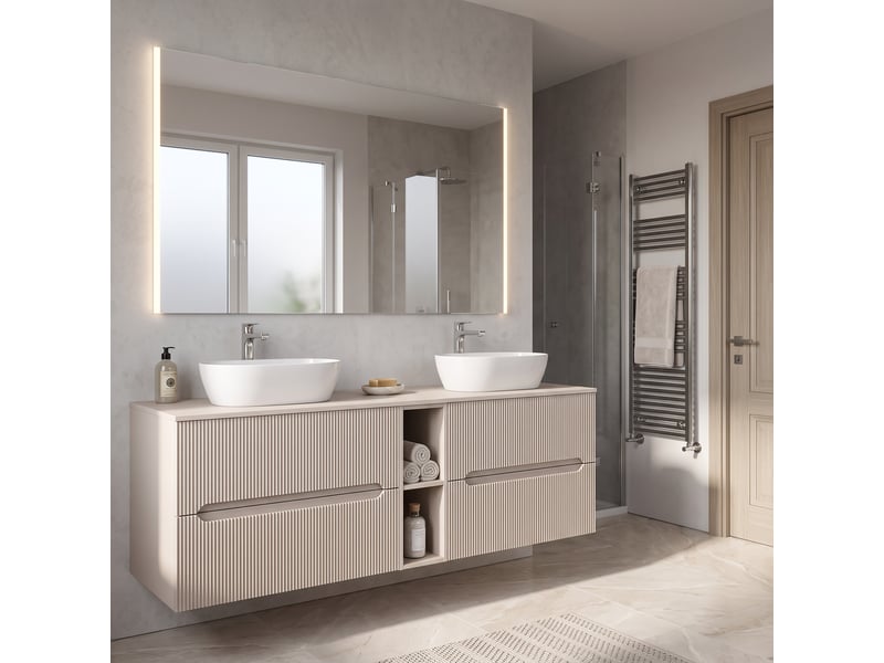 Ensemble salle de bain avec étagère et plan novo l.140 cm cachemire mat - Conforama B