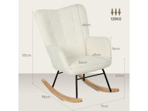 Fauteuil à bascule blanc aspect polaire berbère supporte jusqu'à 120 kg