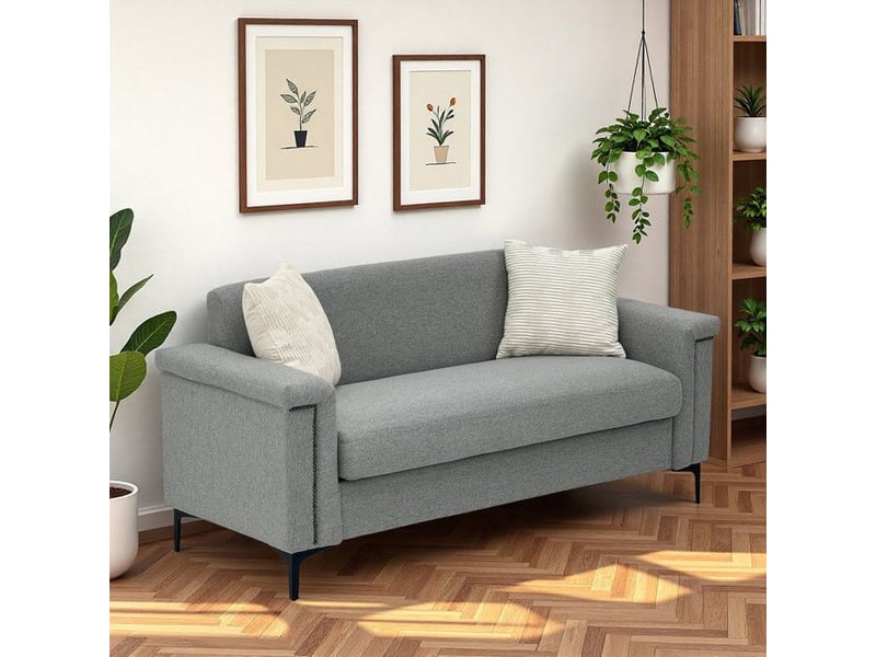 Canapé scandinave - fx-p22eu-lg - lin gris clair - 3 places - accoudoirs larges 19 cm gris - Conforama B