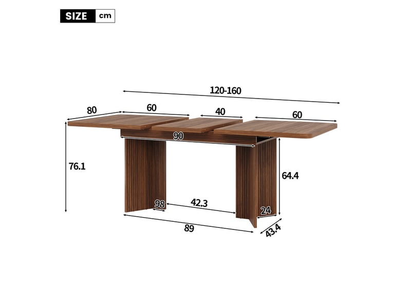  Ensemble table à manger rectangulaire extensible 120–160 cm, pieds en v + 6 chaises en bois massif, revêtues de tissu lin respirant  - Conforama W
