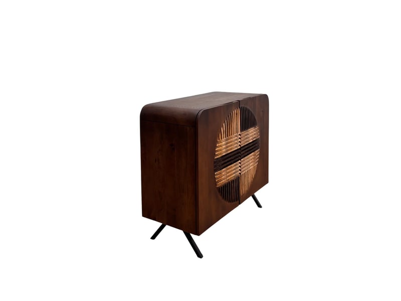 Buffet à 2 portes en bois de manguer couleur noyer avec pieds noirs - Conforama C