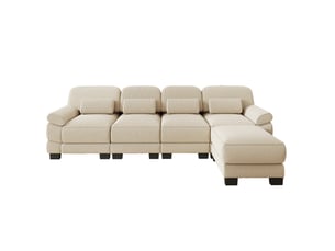 Canapé modulable angle l 4 places 336x161x94 cm, avec pouf, assise profonde, cadre robuste, velours côtelé beige