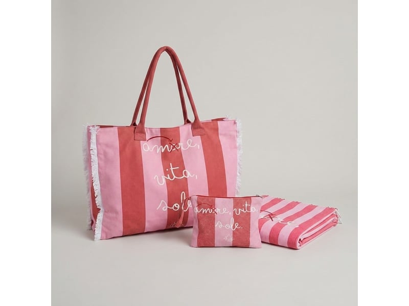  Ensemble de plage femme avec serviette, sac shopper et pochette mariel - rouge  - Conforama A