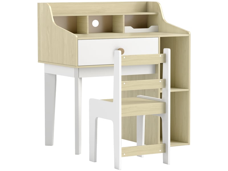  Bureau enfant avec chaise blanc et bois 80,4 x 50 x 96 cm avec rangement et tiroir  - Conforama B