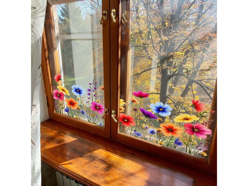  Décalcomanie de fenêtre 30x60cm, fleurs sauvages printempsété – adhérence statique double face, décor floral pour portes et fenêtres-style 1  - Conforama C