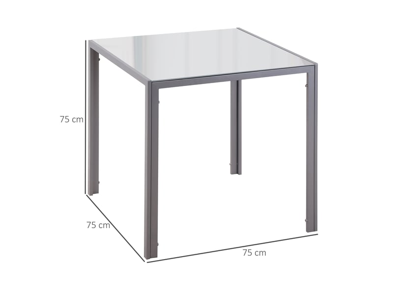  Table de salle à manger carrée pour 4 personnes avec plateau en verre et cadre en métal pour cuisine, 75 × 75 × 75 cm  - Conforama D