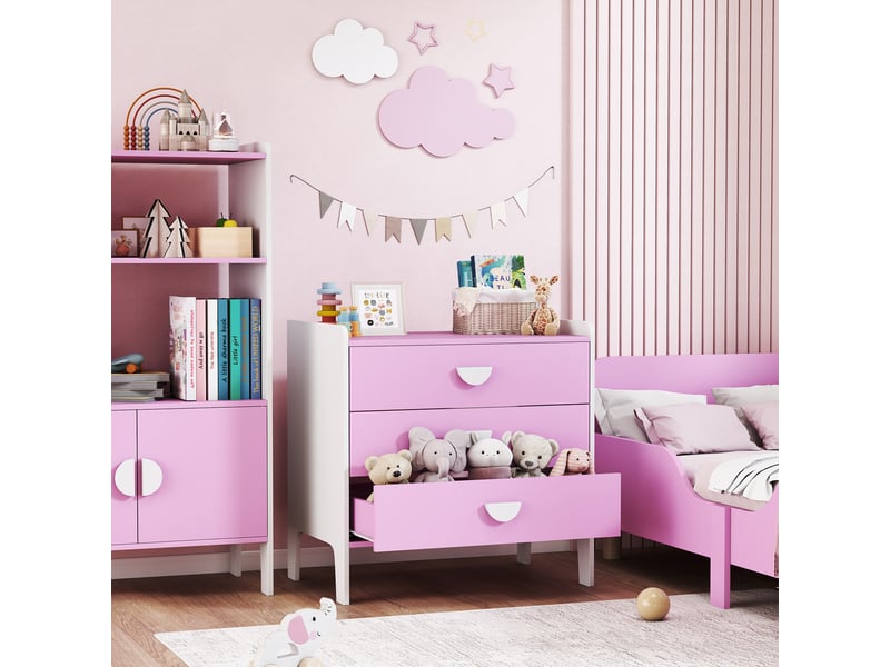  Commode pour enfants, commode rangement 3 tiroirs pour chambre d'enfant, crèche, salle de jeux, 60 x 40 x 60 cm, rose  - Conforama B