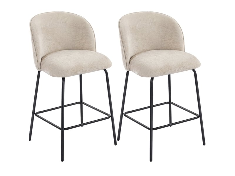  Tabouret de bar lot de 2 avec dossier ergonomique, assise rembourrée et repose-pieds, en polyester, beige  - Conforama A