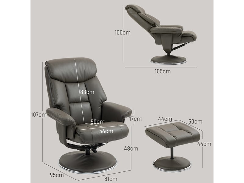  Fauteuil inclinable avec repose-pieds, dossier réglable, similicuir, jusqu'à 150 kg, gris  - Conforama E