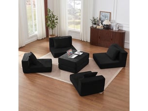 Canapé modulable 3 places noir, canapé nuage en velours côtelé, 259x96x80 cm