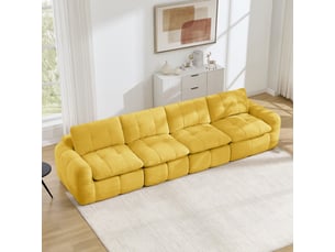 Canapé 4 places - 334 x 97 x 68 cm - canapé modulable en chenille avec assise profonde et coussins - jaune