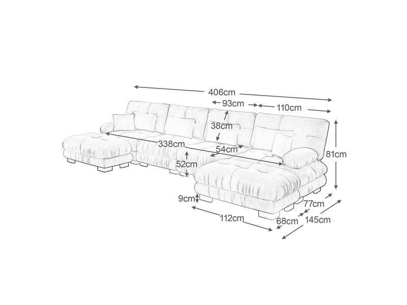  Canapé d'angle modulable avec ottoman mobile et coussins lombaires, en chenille, marron  - Conforama E