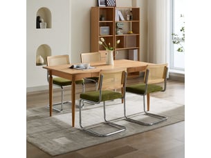 Lot de 2 chaises de salle à manger - 59x47x81cm - chaises porte-à-faux design breuer en rotin et assise velours - vert