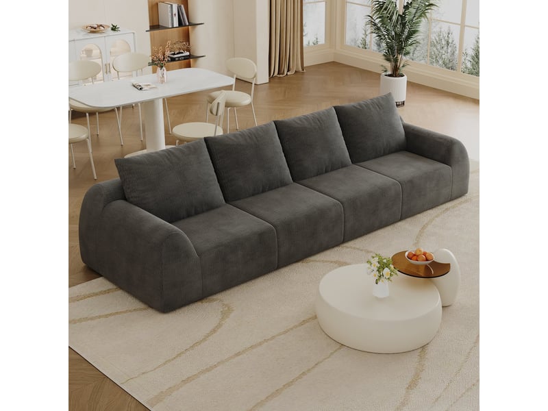  Canapé compressé 4 places, 324 x 95 x 85 cm, mousse haute élasticité, sans montage, tissu chenille, gris foncé  - Conforama B