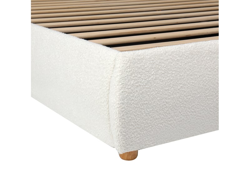  Lit coffre adulte 180x200 cm avec sommier à lattes, lit double en bouclé blanc, sans matelas  - Conforama R