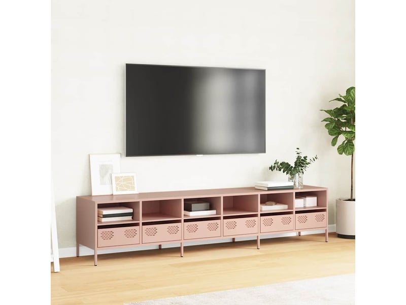  Meuble tv - banc tv - meuble de rangement rose 202x39x43,5 cm acier laminé à froid  - Conforama C