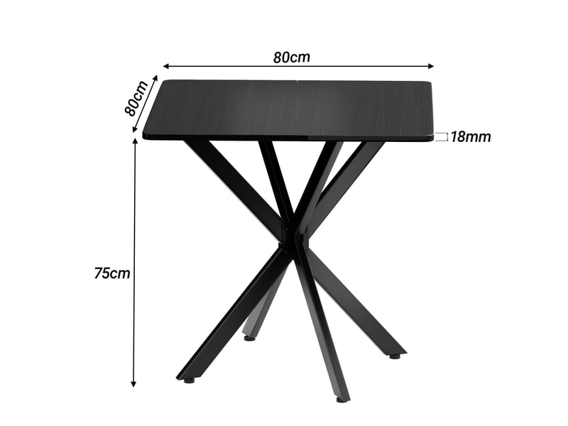  Table d'appoint carrée 80x80x75 cm noire en panneau de particules et acier, piètement en x réglable  - Conforama C