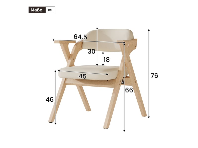 Chaise de salle à manger lot de 2, bois massif chaise rembourrée, assise lin beige, pliables et faciles à ranger, dossier respirant - Conforama C