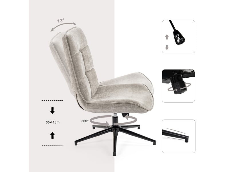  Fauteuil salon fonction d'inclinaison pivotant sur 360° avec dossier en tissu chenille gris  - Conforama E