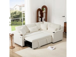 Canapé d'angle droit convertible Bliss Lite 4 places Tissu beige avec coffre de rangement