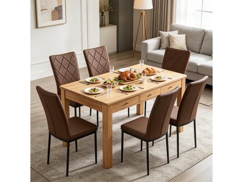  Chaises de salle à manger lot de 4 à dossier haut  - assise rembourrée simili cuir marron foncé  - Conforama B