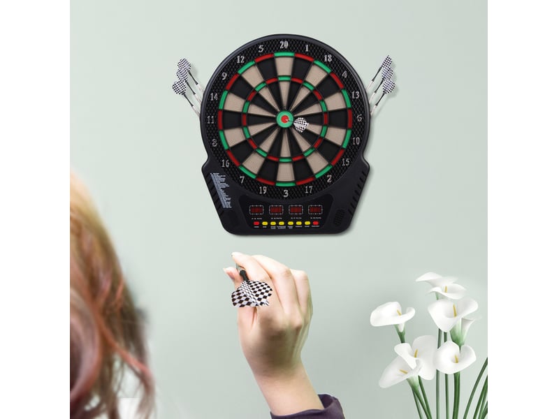  Cible de fléchettes électronique 44 x 51,5 x 3,2 cm noire abs, 27 jeux pour jusqu'à 16 joueurs avec score automatique  - Conforama B