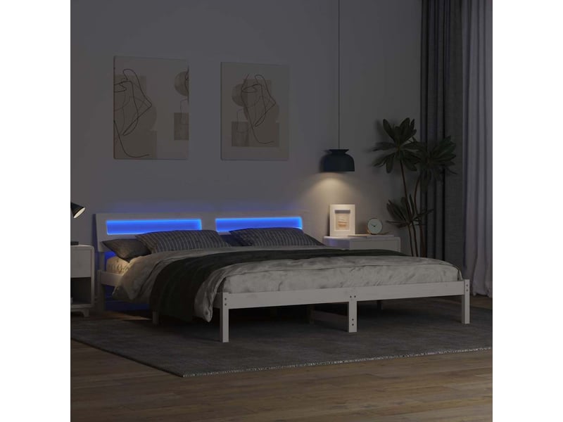  Lit double- lit adulte -  cadre de lit avec tête de lit blanc 180 x 200 cm pin massif  - Conforama C