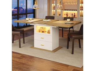 Table à manger extensible en imitation bois mdf 110-140 cm, espace de stockage, lumière led pilotable via app