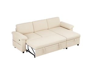 Canapé d'angle réversible convertible <strong>HAUSS SPOLE</strong> <strong></strong> 3 places Velours côtelé beige avec coffre de rangement