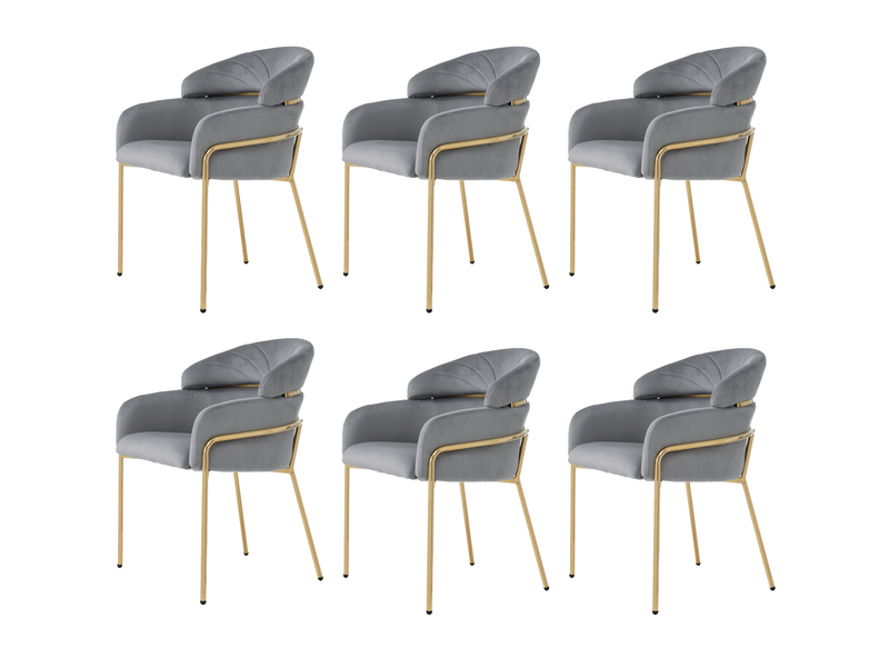  Chaise de salle à manger 6 pièces en velours avec design ergonomique et pieds métalliques, pour salon, gris  - Conforama A