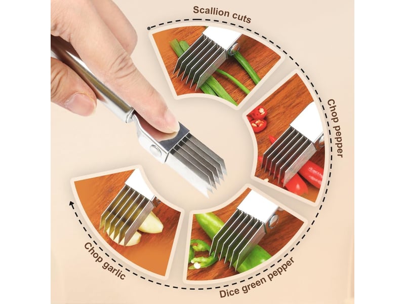  Coupe oignons, acier inoxydable hachoir manuel, coupe legumes multifonctions, rapeuse legume, gadgets de cuisine (1 pcs)  - Conforama E