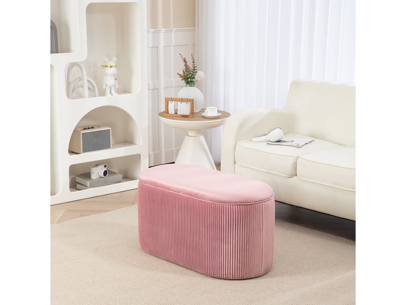  Banc coffre tcqpz rose style rétro en polyester aspect velours 81 x 40 x 41 cm  - Conforama B
